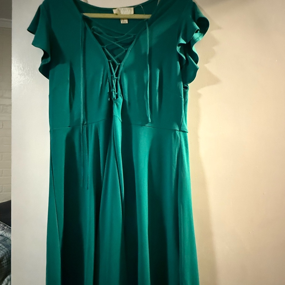 Forever 21 Teal Lace-Up Maxi Dress